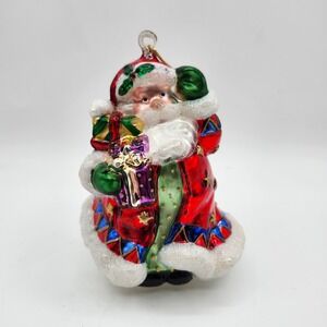 Vintage‎ Style Glass Santa Ornament Red Coat Gifts Glitter Hand Painted